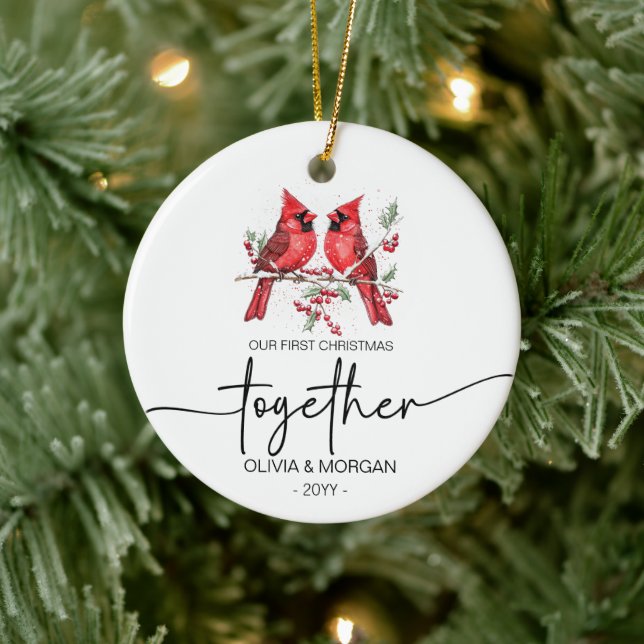Rote Kardinal Erstweihnachtsnamen Keramik Ornament (Baum)