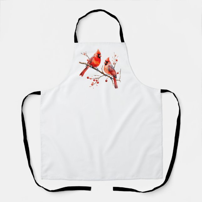 Rote Kardinal Vögel auf der Holly-Tree-Zweigstelle Schürze (Vorderseite)