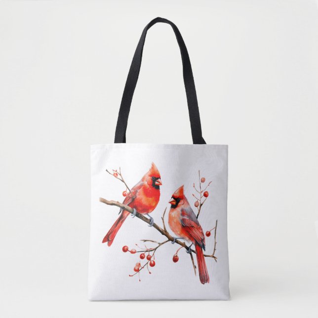 Rote Kardinal Vögel auf der Holly-Tree-Zweigstelle Tasche (Vorderseite)