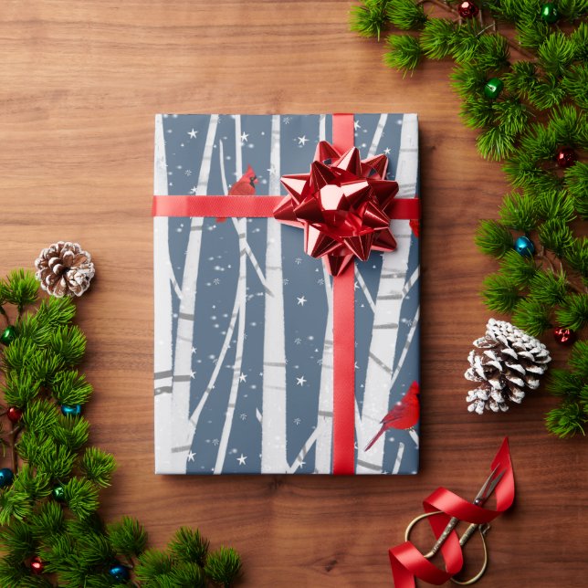 Rote Kardinäle auf Weißbirne Geschenkpapier (Feiertagsgeschenk)