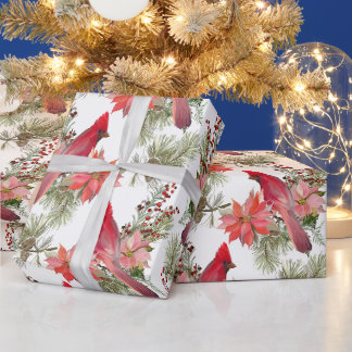 Rote Kardinäle, Beeren und Poinsettia Blume Geschenkpapier