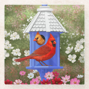 Rote Kardinäle Bird House Flower Garden Glasuntersetzer