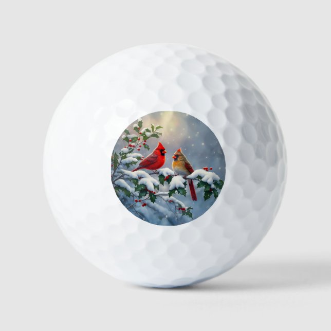Rote Kardinäle und Holly in Snow Golfball (Vorderseite)