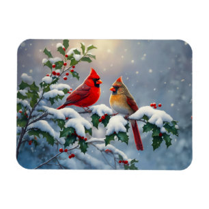 Rote Kardinäle und Holly in Snow Magnet