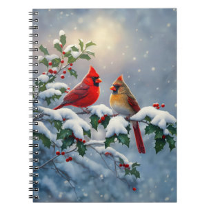 Rote Kardinäle und Holly in Snow Notizblock