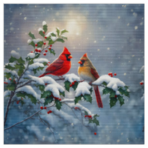 Rote Kardinäle und Holly in Snow Stoff