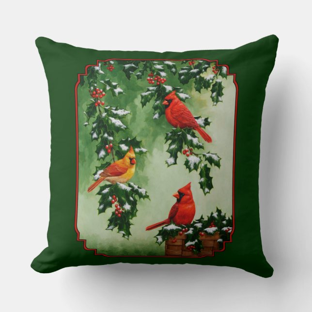 Rote Kardinäle und Holly Reversible Kissen (Vorderseite)