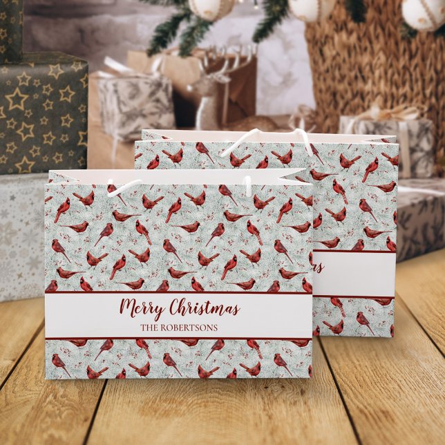 Rote Kardinäle Weihnachten Schneekiefer Personalis Große Geschenktüte (Von Creator hochgeladen)