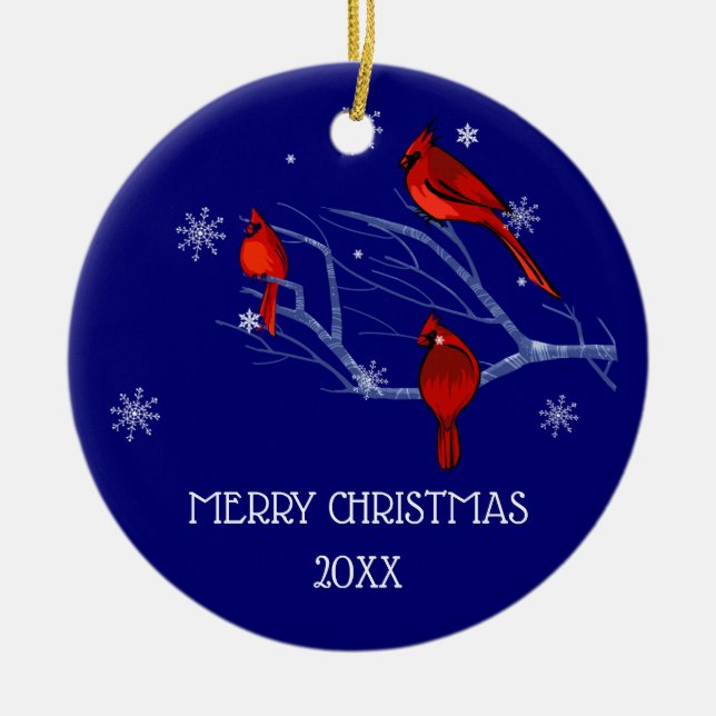 Rote Kardinäle | Weihnachtsjahr Keramik Ornament (Vorne)