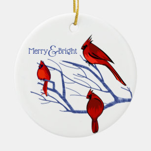 Rote Kardinäle   Weihnachtsjahr Keramikornament