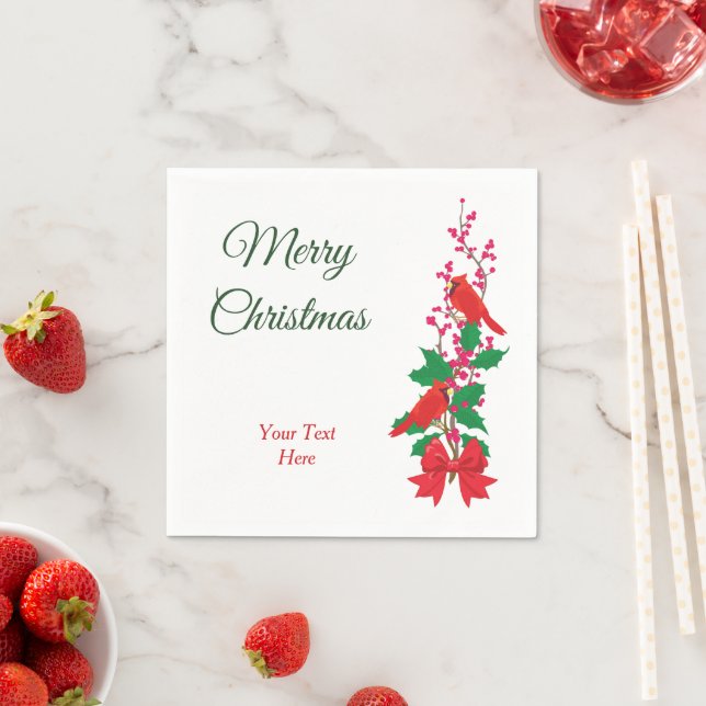 Rote Kardinäle zu Weihnachten Serviette (Beispiel)
