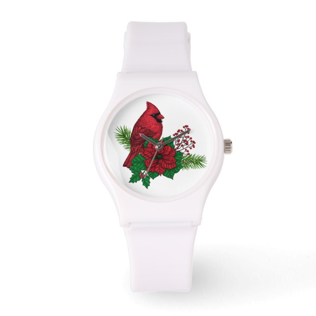Rote Kardinäle zur Weihnachtsdekoration Armbanduhr (Vorderseite)