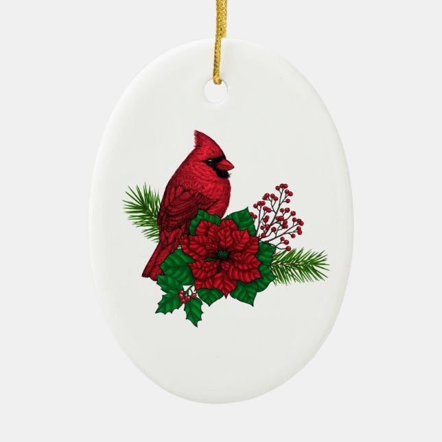 Rote Kardinäle zur Weihnachtsdekoration Keramik Ornament (Vorne)