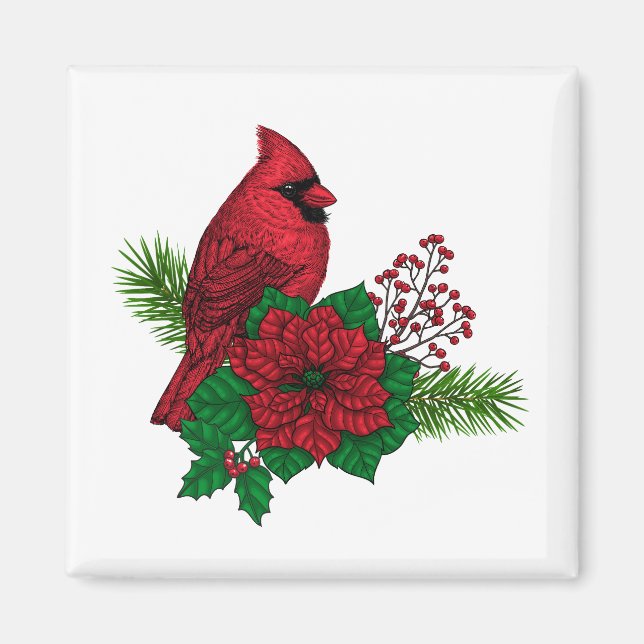 Rote Kardinäle zur Weihnachtsdekoration Magnet (Vorne)