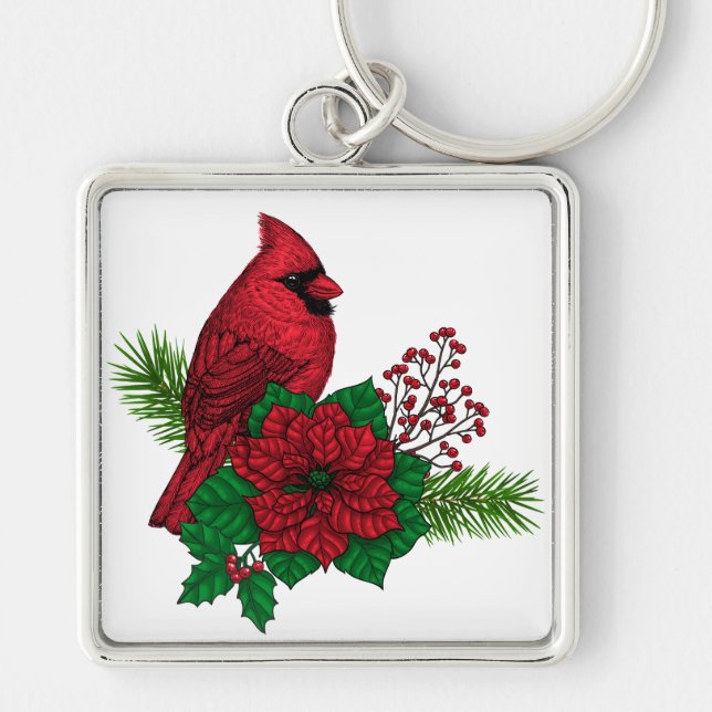 Rote Kardinäle zur Weihnachtsdekoration Schlüsselanhänger (Vorne)