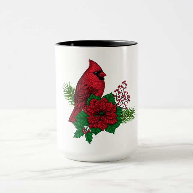 Rote Kardinäle zur Weihnachtsdekoration Tasse (Zentrum)