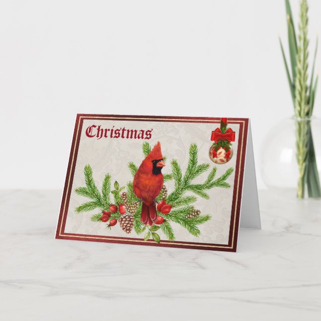 Rote Kardinals-Weihnachtskarte Feiertagskarte (Vorderseite)