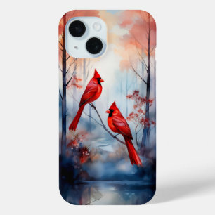 Rote Kardinalvögel in einem nebligen Wald Case-Mate iPhone Hülle