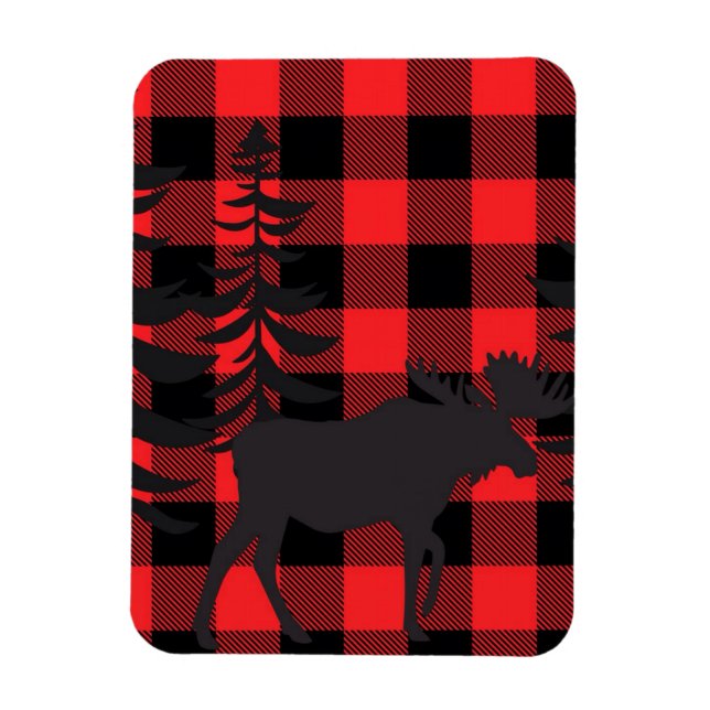 Rote Karierte Elche Silhouette Magnet (Vertikal)