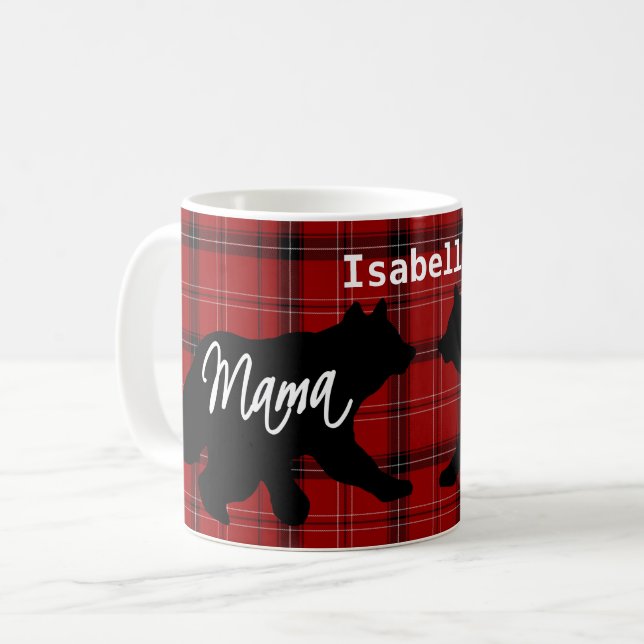 Rote karierte Mutter Bear Kaffeetasse (Vorderseite Links)