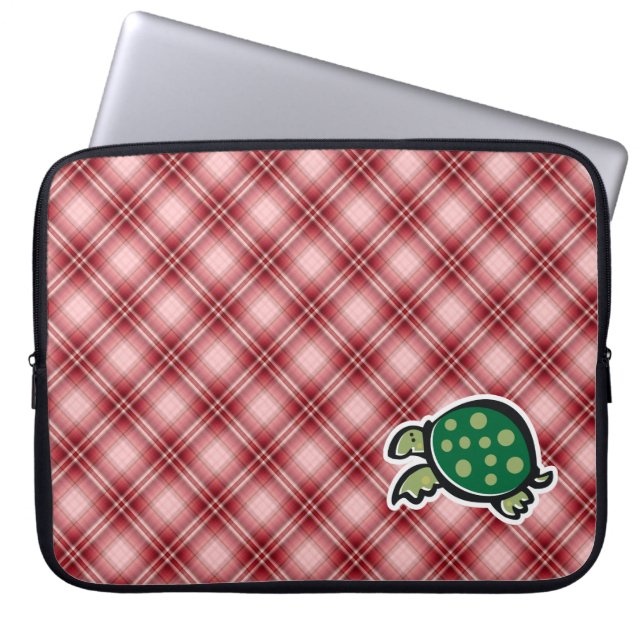 Rote karierte niedliche Schildkröte Laptopschutzhülle (Vorderseite)