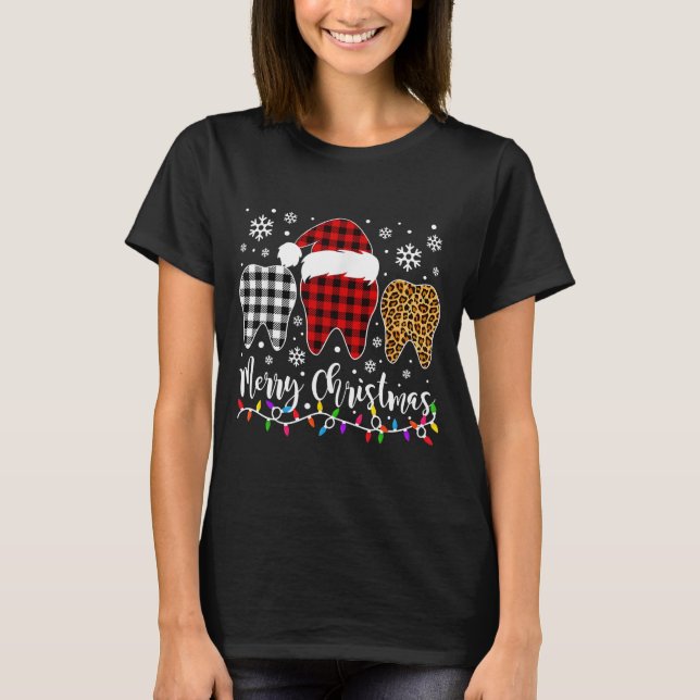 Rote Karierte Tooths Frohe Weihnachten T-Shirt (Vorderseite)
