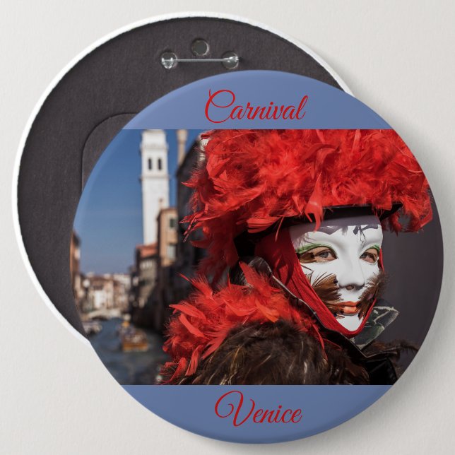 Rote Karnevalmaske in Venedig, Italien Button (Vorne & Hinten)