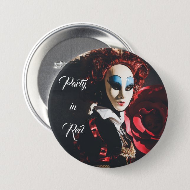 Rote Karnevalmaske in Venedig, Italien Button (Vorne & Hinten)