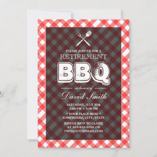 Rote Karo-BBQ-Ruhestandsfeier-Einladungen Einladung