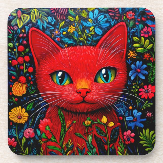 Rote Katze Getränkeuntersetzer (Vorderseite)