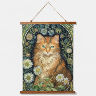Rote Katze im Gartenstil Wandteppich Mit Holzrahmen