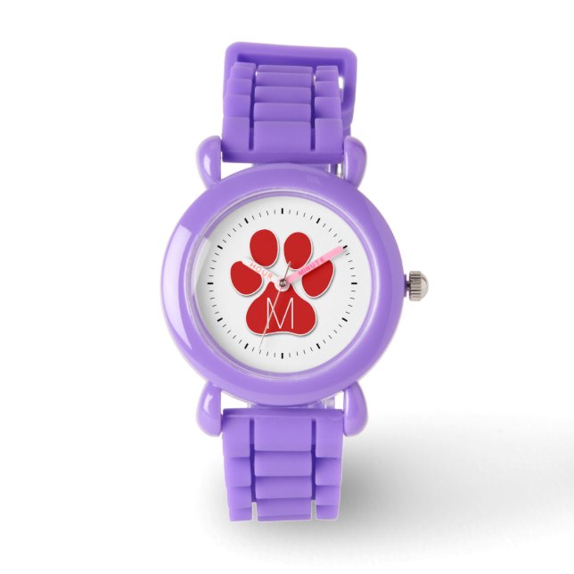 Rote Katzenpaare mit weißer Monogramm und schwarze Armbanduhr (Vorderseite)