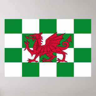 Rote keltische Drachenflagge Kariert Mystisches We Poster