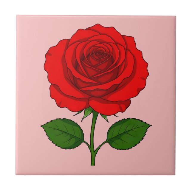 Rote Keramikfliese Rose (Vorderseite)