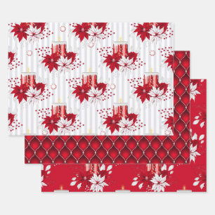 Rote Kerze & Poinsettia-Pfefferminz-Weihnachten Geschenkpapier Set