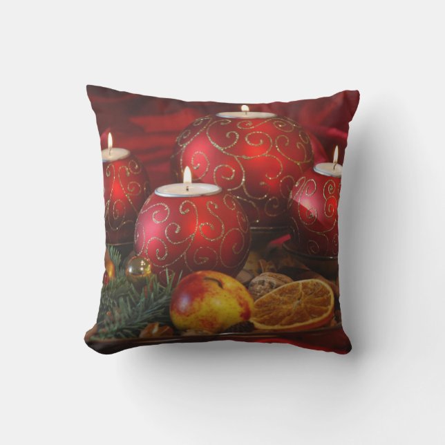 Rote Kerzen Orangen Platz Weihnachten Kissen (Vorderseite)