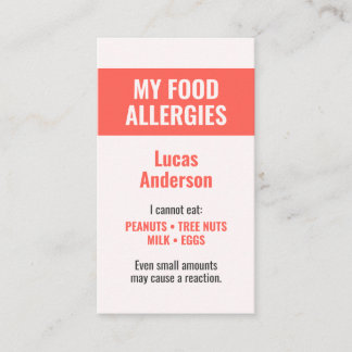 Rote Kinder-Lebensmittelallergie-Warnkarte Visitenkarte