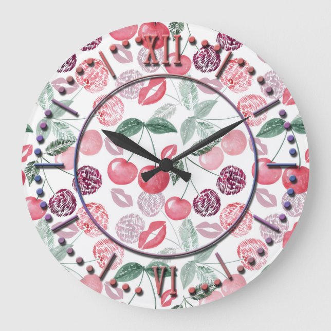 Rote Kirschbeere Große Wanduhr (Vorderseite)