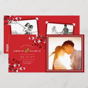 Rote Kirschblüten Chinesisches Doppeltes Glück Fot Save The Date