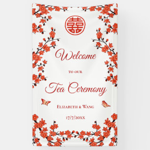 Rote Kirschblüten Weiße Teezeremonie Banner