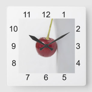 Rote Kirsche Beere Quadratische Wanduhr