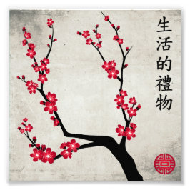 Rote Kirsche Blüte drei Kunst "Geschenk des Lebens Fotodruck