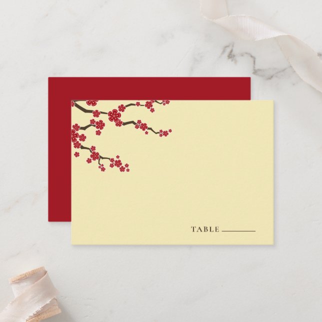 Rote Kirsche Blüten Sakura Blume Asiatische Hochze Platzkarte (Vorderseite/Rückseite Beispiel)