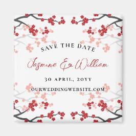 Rote Kirsche Blüten Sakura Blume Save the Date Magnet