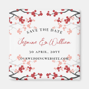 Rote Kirsche Blüten Sakura Blume Save the Date Magnet