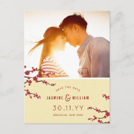 Rote Kirsche Blüten Sakura Foto Save the Date Ankündigungspostkarte