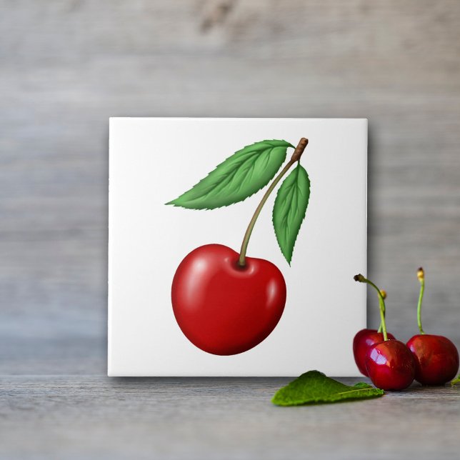 Rote Kirsche Frucht Fliese (Cherry Ceramic Tiles, use for kitchen backsplash, walls or order with optional frame for decor.)