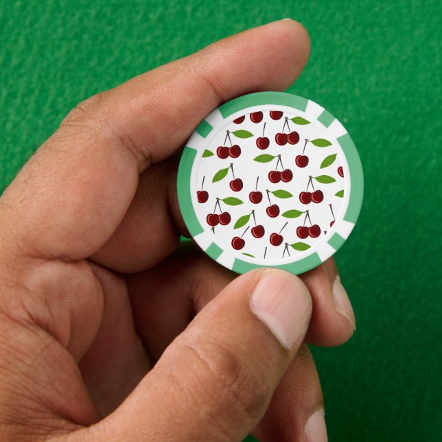 Rote Kirsche, Kirschenmuster, Blätter, Frucht Pokerchips (Hand)