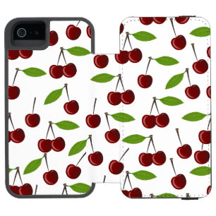 Rote Kirsche, Kirschmuster, Blätter, Frucht Incipio Watson™ iPhone 5 Geldbörsen Hülle