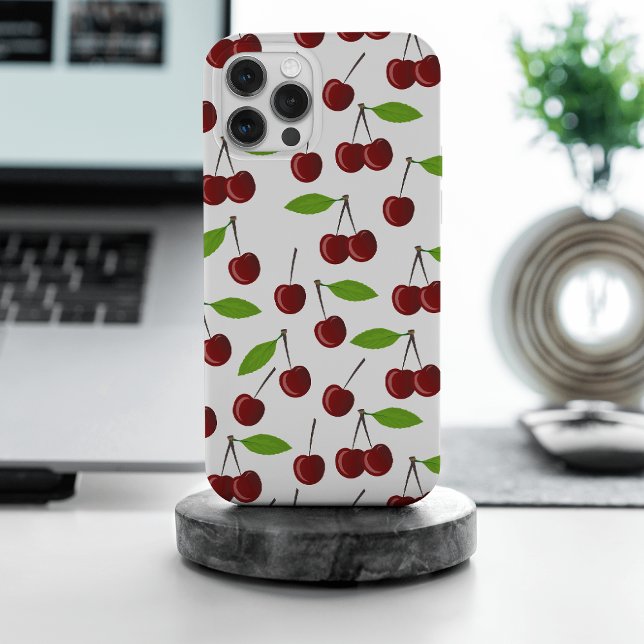 Rote Kirsche, Kirschmuster, Blätter, Frucht iPhone 15 Pro Max Hülle (Von Creator hochgeladen)